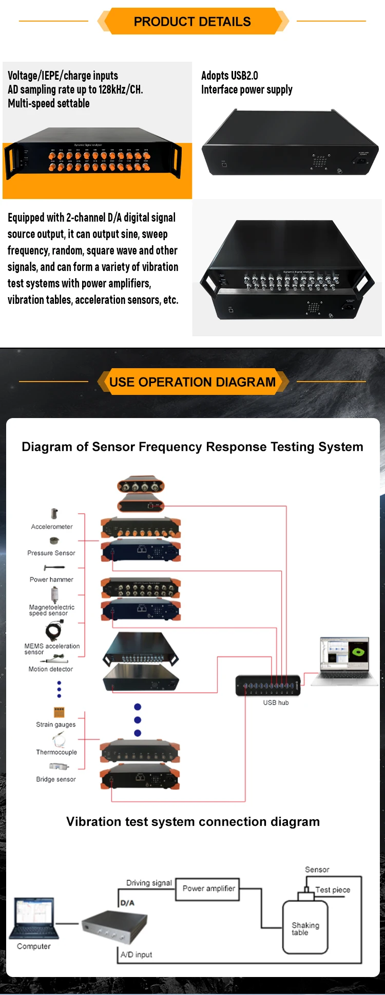 JSD1824A2 Dynamic Signal Analyzer Voltage IEPE Data Collector Vibration Amplitude 24 Channels details