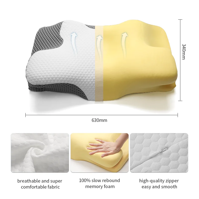 Custom Shaped Cervical Orthopedic Smart Gray  Memory Foam Sleeping Neck Bed Memory Foam Pillow