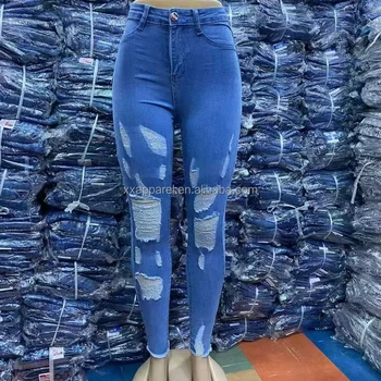 Casual Women's Summer Mid-Waist Pencil Pants High-Waist Trousers Sexy Slit Denim Fabric Washable 3D Print Belt Decoration Rivet