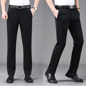 High Quality Men's Slim Fit Dress Pants Casual Comfort Formal Anti-Wrinkle Stretch Mid Waist Cotton Straight Pants