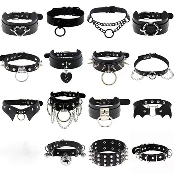 Set Collana E Orecchini Gotici A Cuore – Choker In Pelle Nera Con Catena, Gioielli Y2K Punk Rock Per Uomo E Donna