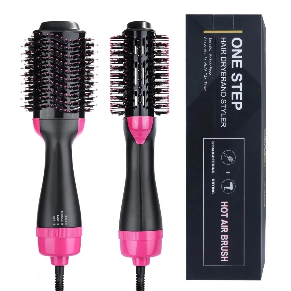 1000W Hair Dryer Hot Air Brush Styler and Volumizer Hair Straightener Curler Comb Roller One Step El