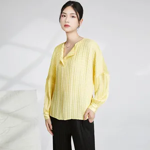 2025 Summer Latest Design Women's Pleated Top Ladies Long Sleeve Shirt Clothing Casual Style Loose Pleated Shirt