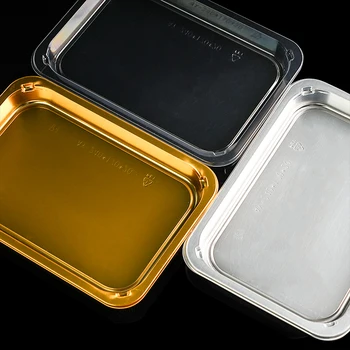 Disposable Plastic Rectangular Tray with Gold PP Material for Frozen Food Steak Supermarket Food Tray