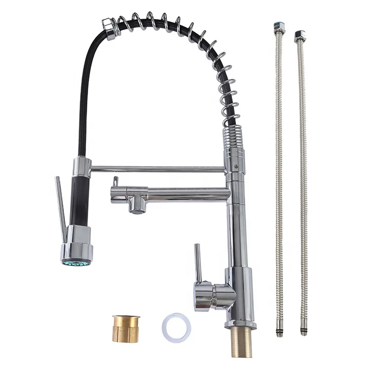 All Copper Spring Can Pull Out Kitchen Faucet Hot And Cold Wash Basin European 360 Degree