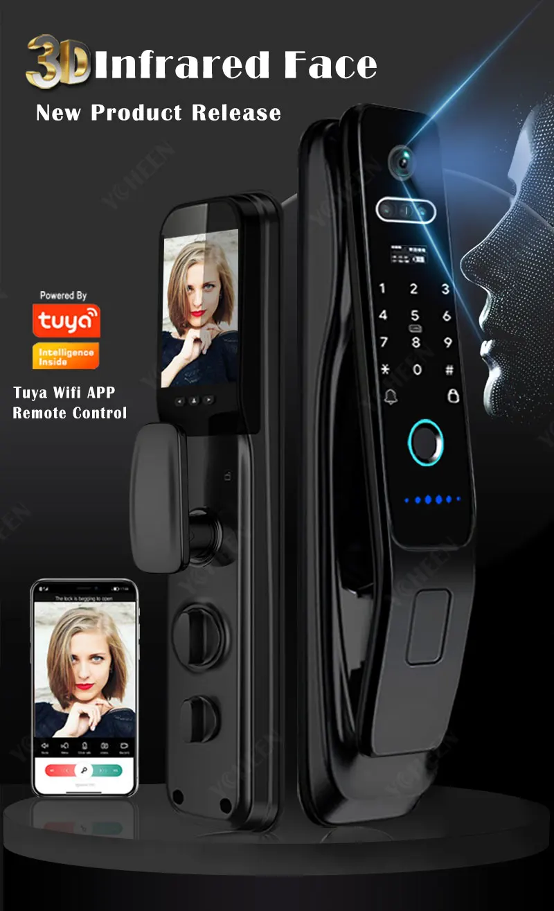 Waterproof Tuya Wifi Face Recognition Smart Lock Fingerprint Password ...