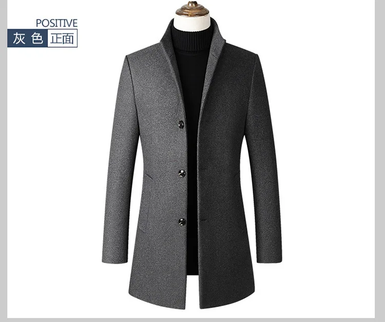 Autumn Winter Men's Windbreaker Coat Slim Fit Business Casual Long ...