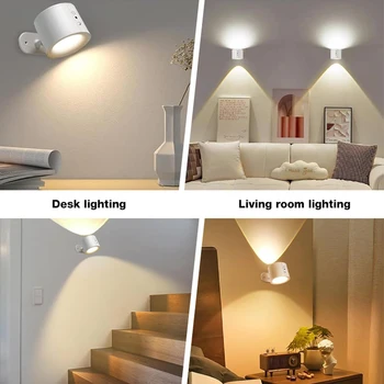 Applique Murale LED Sans Fil à Commande Tactile, Rotative à 360 Degrés, Luminaire à Double Tête, Idéal Pour Une Chambre à Coucher, 3 Couleurs