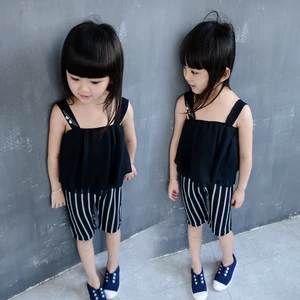 2016 New Products Frock Designs Kid Clothes Korea Style Black Child Clothing Set