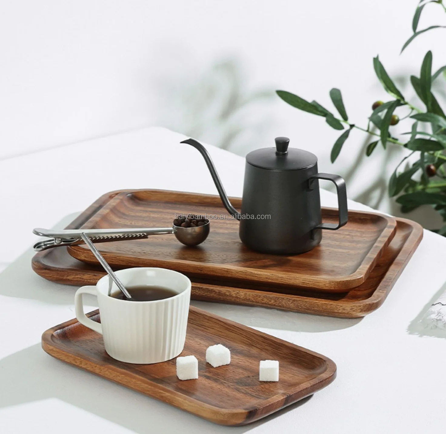 Modern Simple Walnut Solid Wooden Storage Serving Tray Handcrafted Breakfast Trays for Kitchen Houseware Use Dishes & Plates