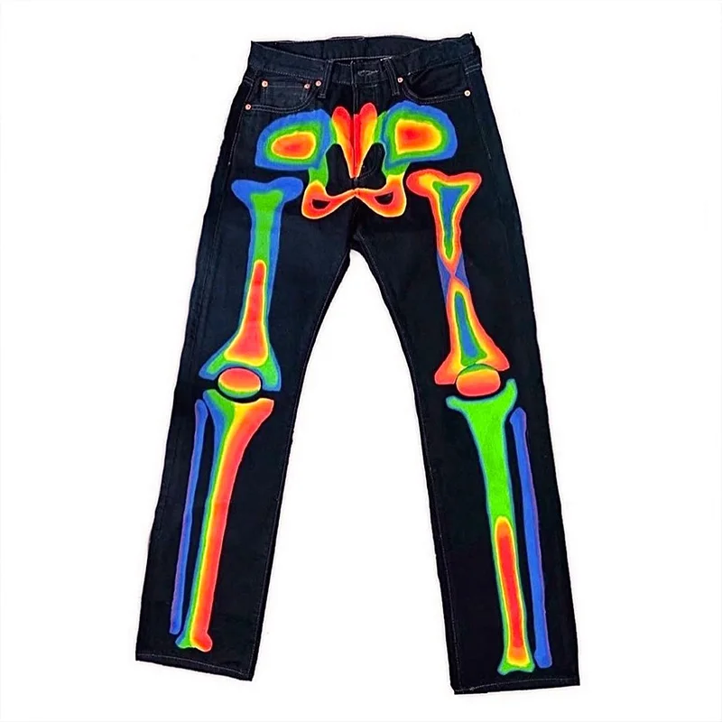 DiZNEW Factory OEM Wholesale Gradient Skull Print Custom Men's Jeans Manufacturers Plus Size Men's Jeans