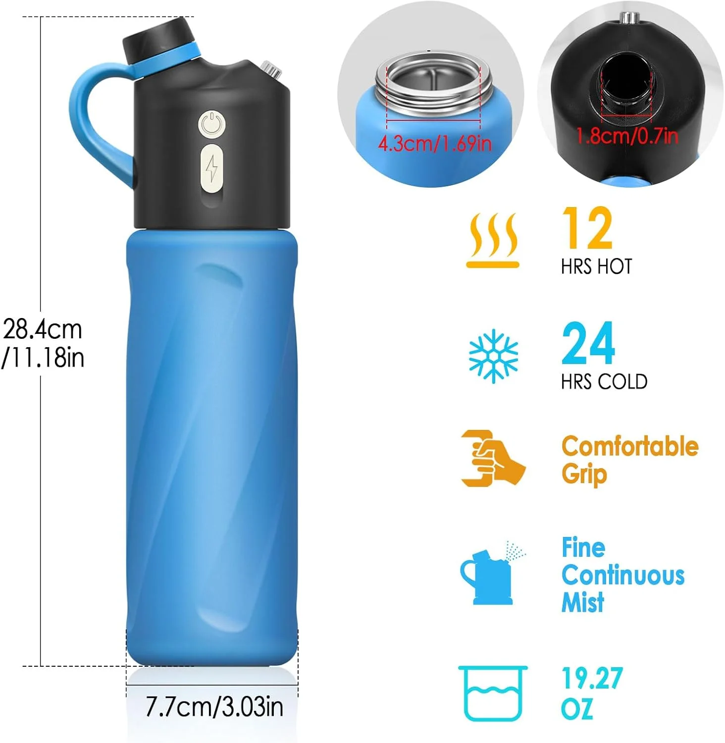 Mini bicchiere termico leggero in acciaio inossidabile con isolamento sottovuoto da 20 oz (590 ml), con nebulizzazione automatica di raffreddamento, ideale per viaggi, viso, idratazione e attività sportive._voghion.com