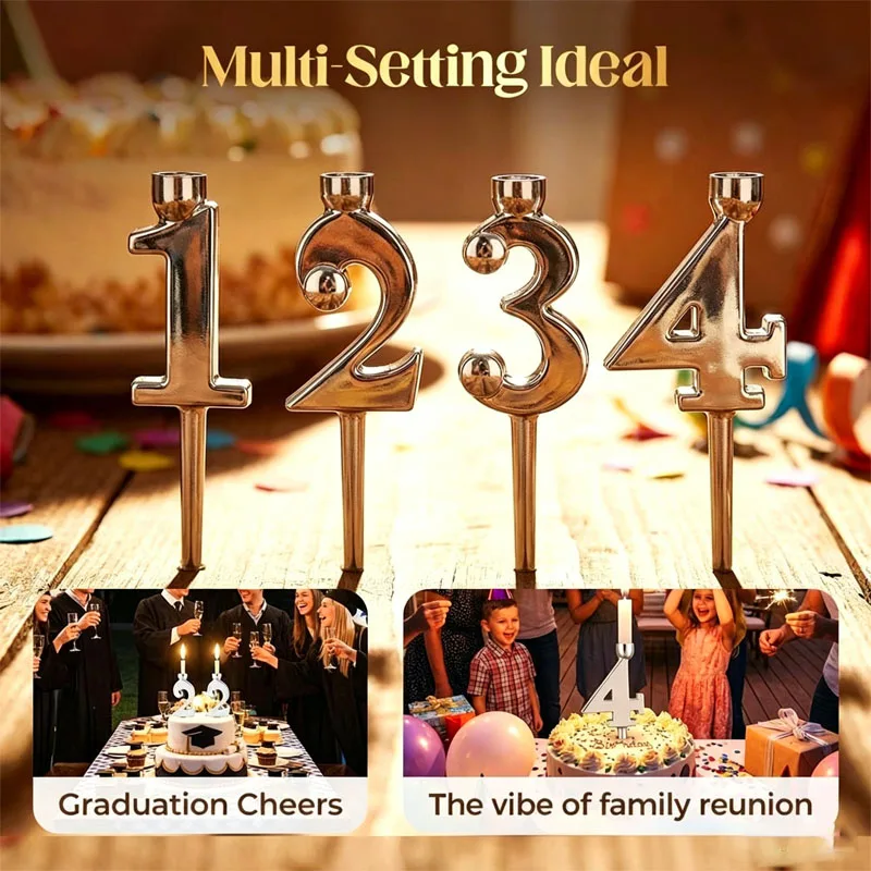Reusable Metal Number Candle Holders for Birthday Party Cake Decoration