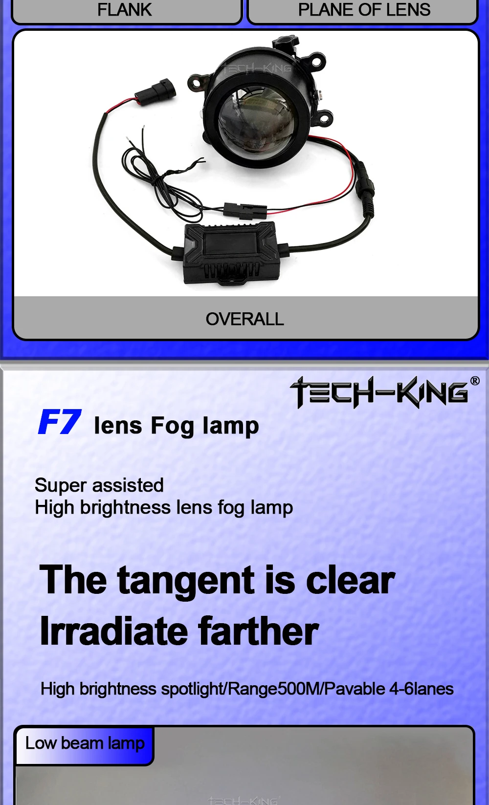 TECH-KING 3inch 56w 72w H11 3000K 6000k 3colour high Low Beam Universal bi Led projector Fog lamp High brightness lens fog lamp