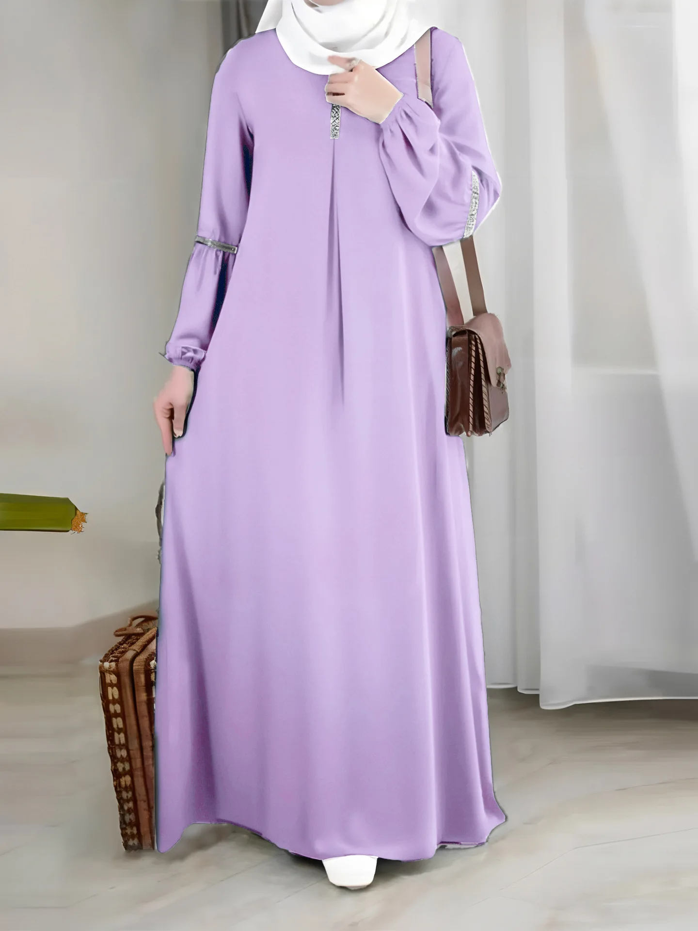 X397 Custom Modern Elegant Women Ladies Dress Muslim Crew Neck Dress Plain  Casual Islamic Clothing Women Muslim Abaya