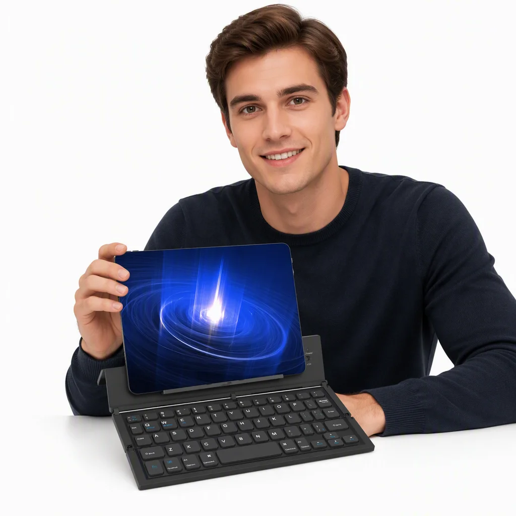 Portable Foldable for BT Keyboard K888 Pocket Size Aluminum Alloy Case Wireless Scissor English New for iPhone iPad Tablet