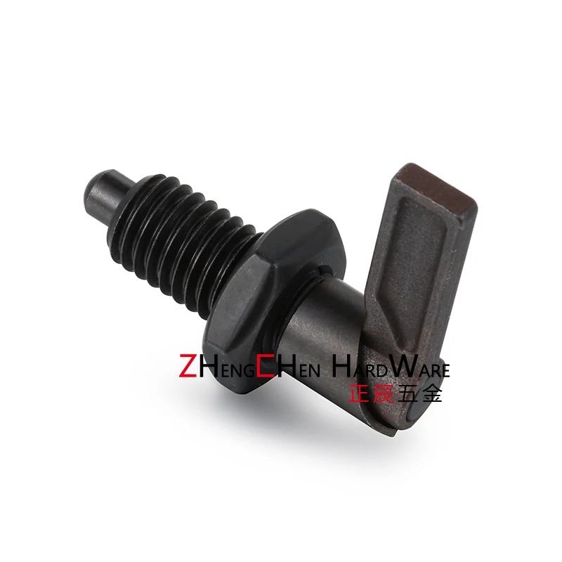 product high quality black carbon steel l handle self locking pull knob indexing plunger with plastic sleeve-64