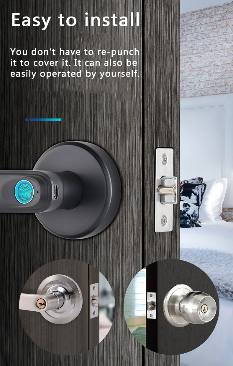 Qleung S607L Classic Black Tuya BLE APP Doorlocks Intelligent Fingerprint Key Smart Door Lock For Apartment Home Inside 10