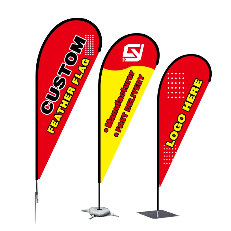 Outdoor Custom Logo Design Printed Custom Flying Feather Teardrop Beach Flag Banner with Poles Spike Cross Base for Advertising