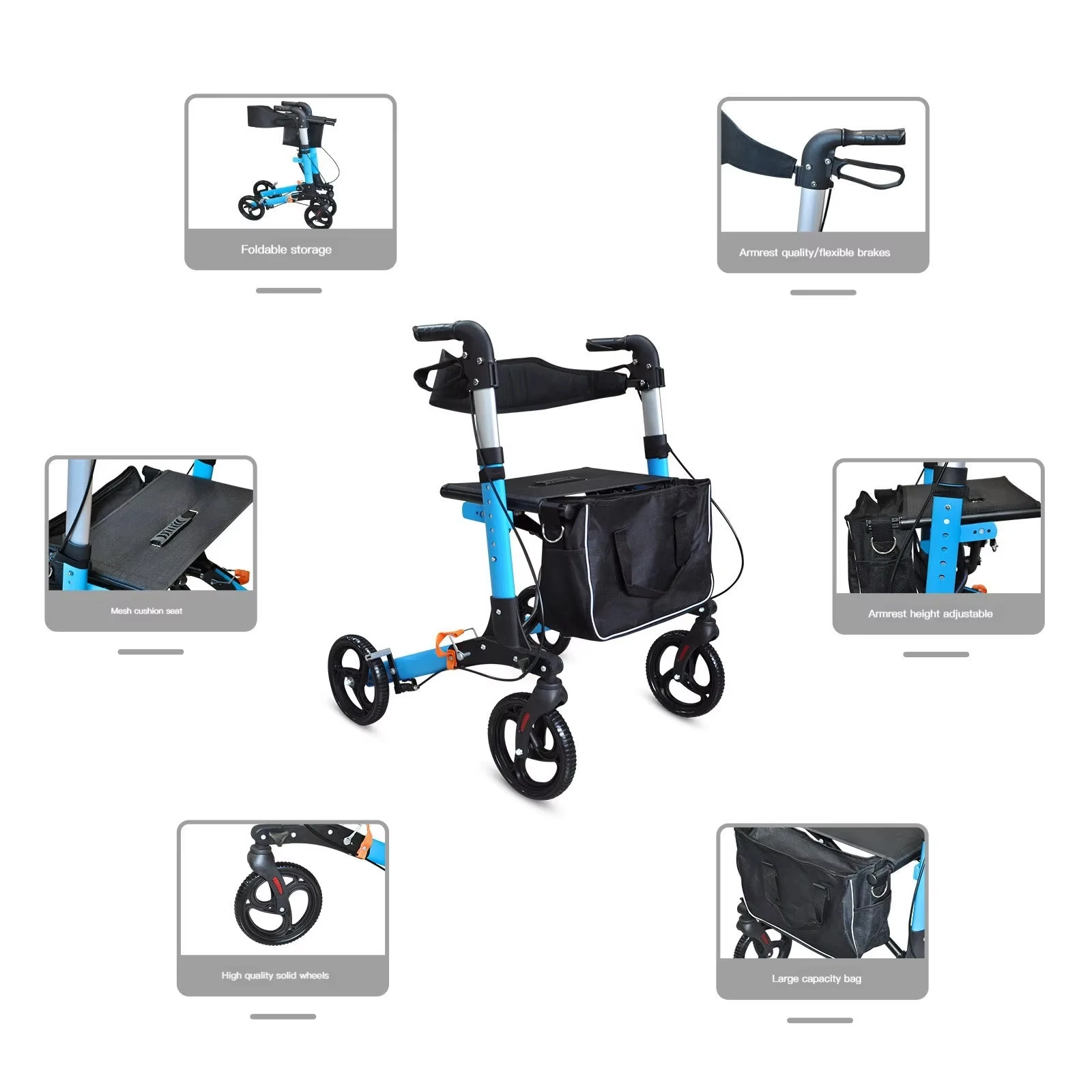 Transport Chair for Person who Do Not Walk Adult Folding Walker Walking Frames Standard Adults Walkers and Rollators for Sale