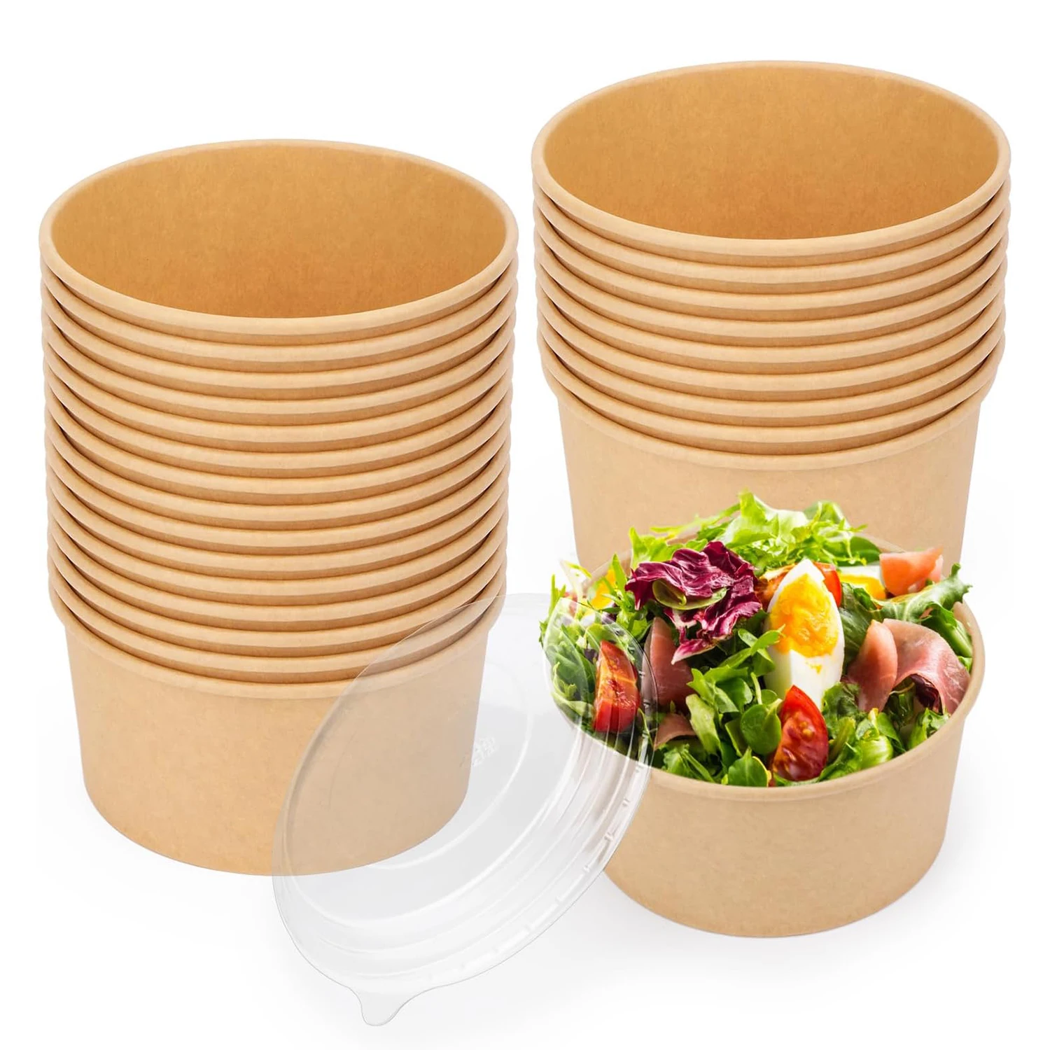 Custom 4oz 16oz Ice Cream Paper Cup With Lid Soup Packaging Container With Paper Lid Waterproof Brown Takeaway Soup Cup