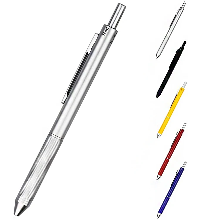 Cool Pen Gift SMTTW 4-in-1 Multicolour Pen-Multi Color Pen in One-Mechanical Pens- Metal Cased Multifunction Pen Silver Blue Ball Pen Red Ball Pen and 0.5mm Mechanical Pencil Black Ball Pen
