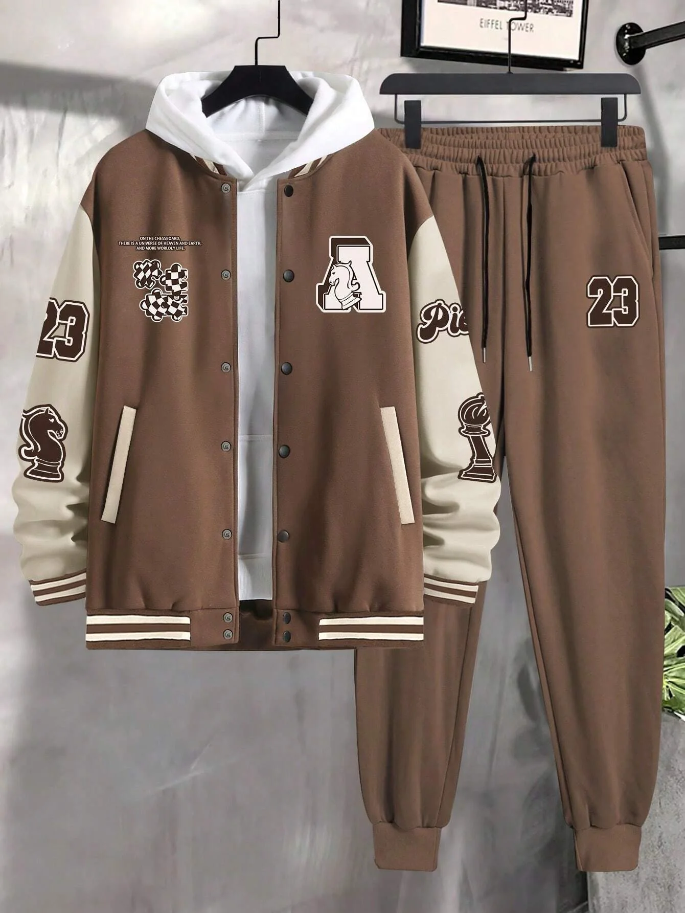 Men's top coat baseball shirt Long sleeve pants suit Knitted cotton high quality custom size wholesale_voghion.com