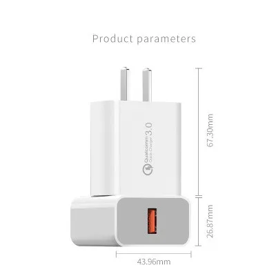 
ЕС/США/Австралия 18 Вт QC 5 в 3,0 А быстрое Сетевое зарядное устройство с сертификацией 3C 