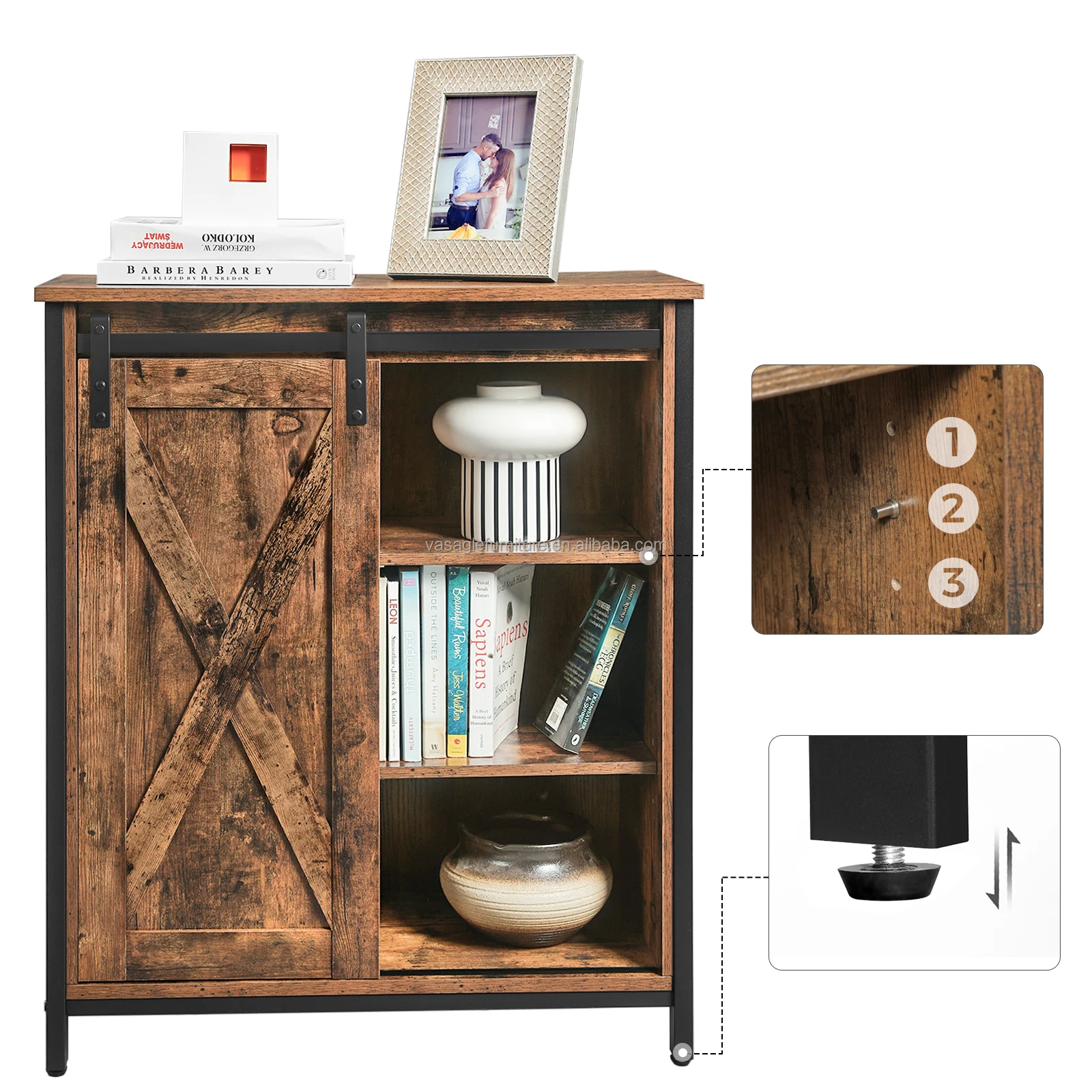 Vasagle Industrial Style Vintage Living Room Cabinet With Sliding Door Wooden Sideboard Buffet ...