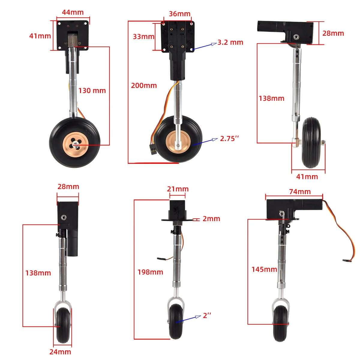 Электрический комплект для устранения шасси радиоуправляемого самолета с колесами 200 мм 4-6