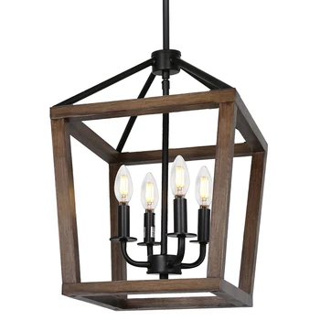 American Vintage 4-light Farmhouse Lighting Iron Lantern Chandelier Pendant Light for Kitchen Rustic Chandelier