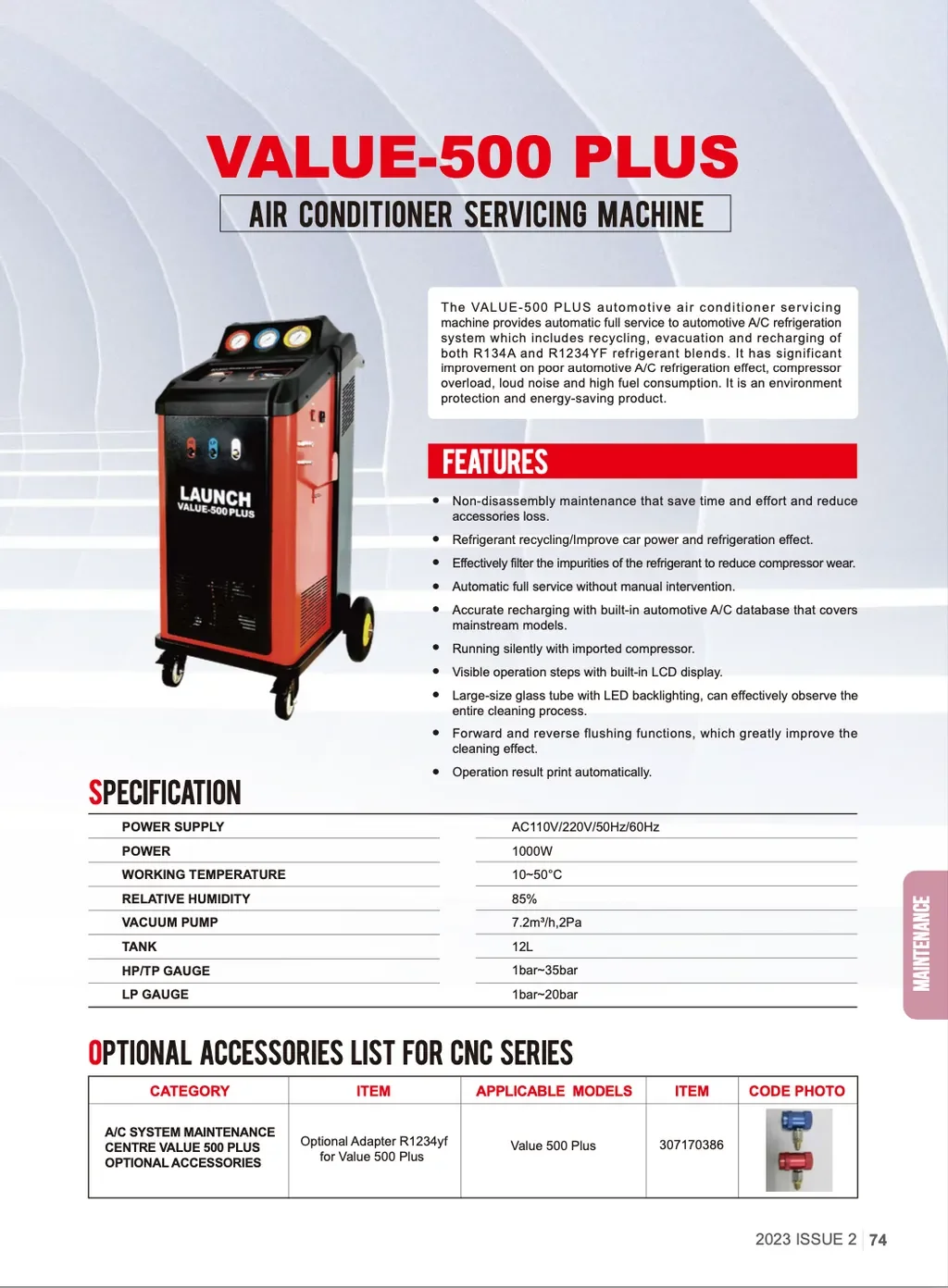 Launch R134 Ac Machine LAUNCH Value 500 Plus R134a Car A/C Refrigerant Machine for Efficient ...