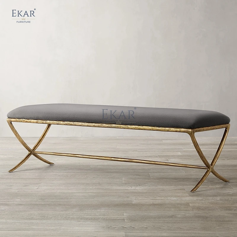 product new forged vintage copper iron frame living room furniture stool bench with fabric-65