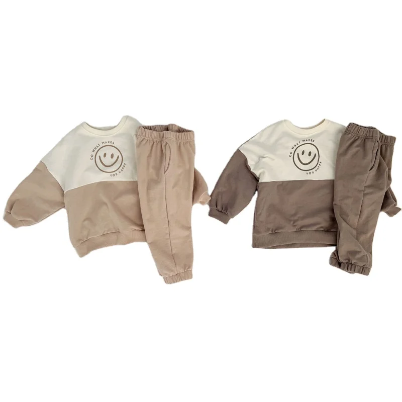 Color Block Autumn Sweatsuits Neutral Baby Toddler Children Oversized Sweatshirts Tracksuits Set