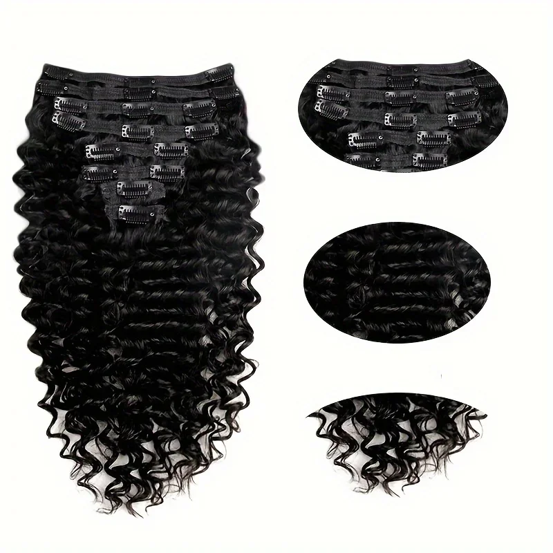 Deep Wave Clip ins Human Hair Extensions for Women 8Pcs_voghion.com