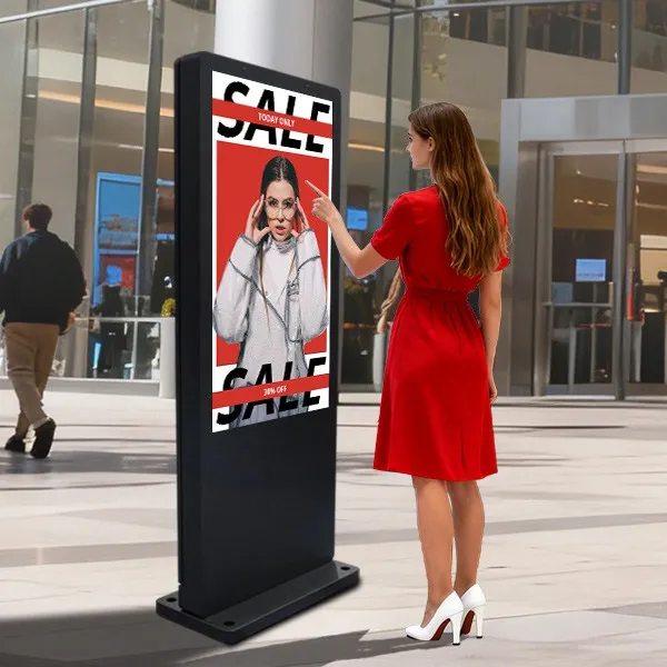 Outdoor digital signage kiosk in shopping street