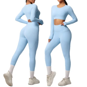 Customized High Quality Solid Color Yoga Suit Sports Running Fitness Clothing Two Piece Set