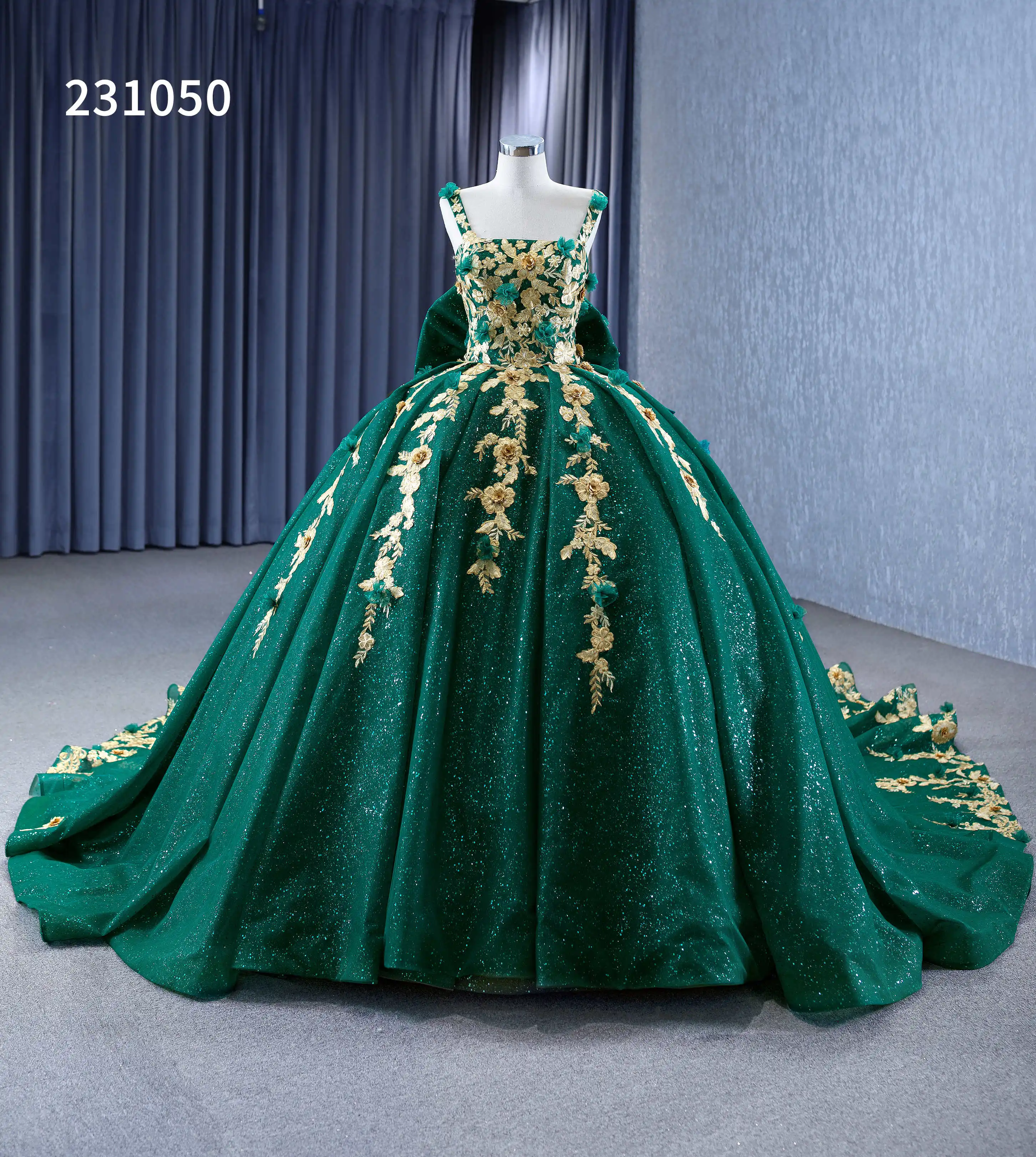 green and gold dress for wedding Dark Green Mermaid Prom Dress With Gold Beads – Newinlook main image 1