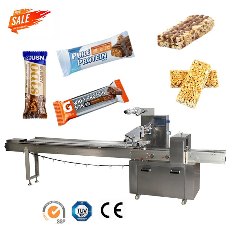Horizontal Protein Energy Bar Flow Wrapping Packing Machines Chocolate Balls Granola Bar Pillow Packaging Machine