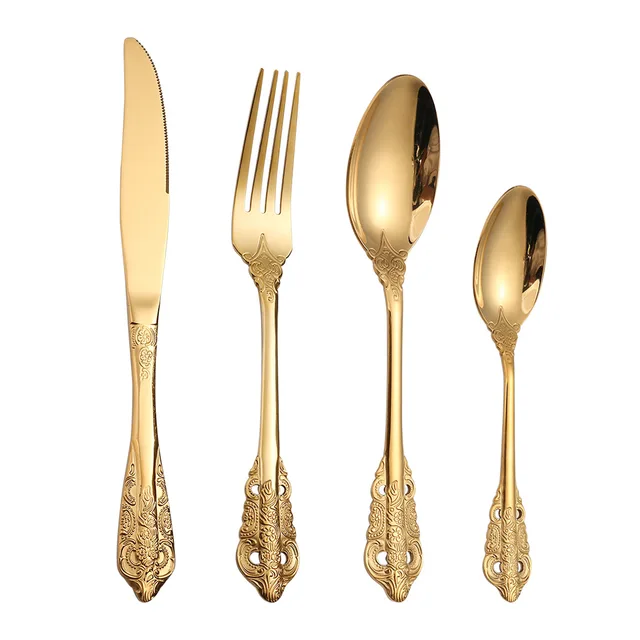 Stainless steel cutlery knife fork spoon set gold cutlery set for wedding decorations