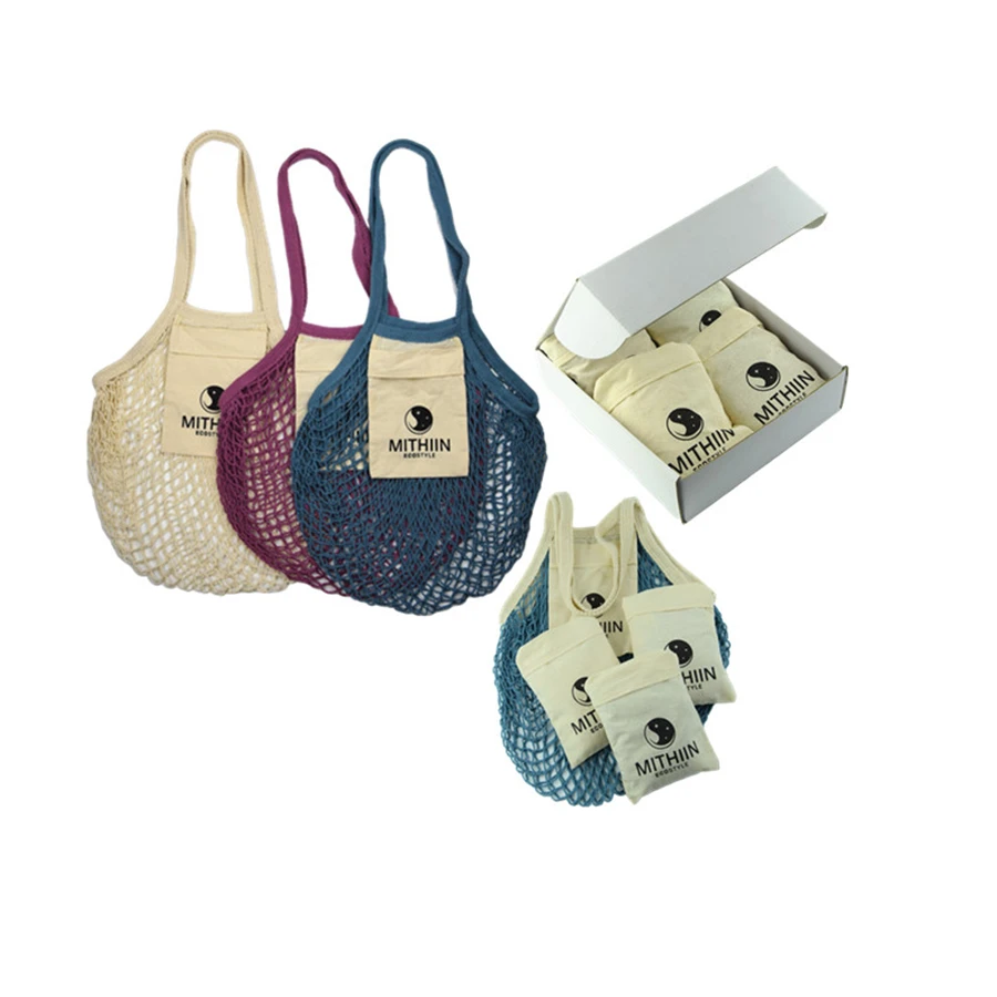 Bolsas de malla de algodón reutilizables, bolsa de mercado para embalaje de  frutas y verduras, bolsa de red para compras con monedero, bolsa de tela