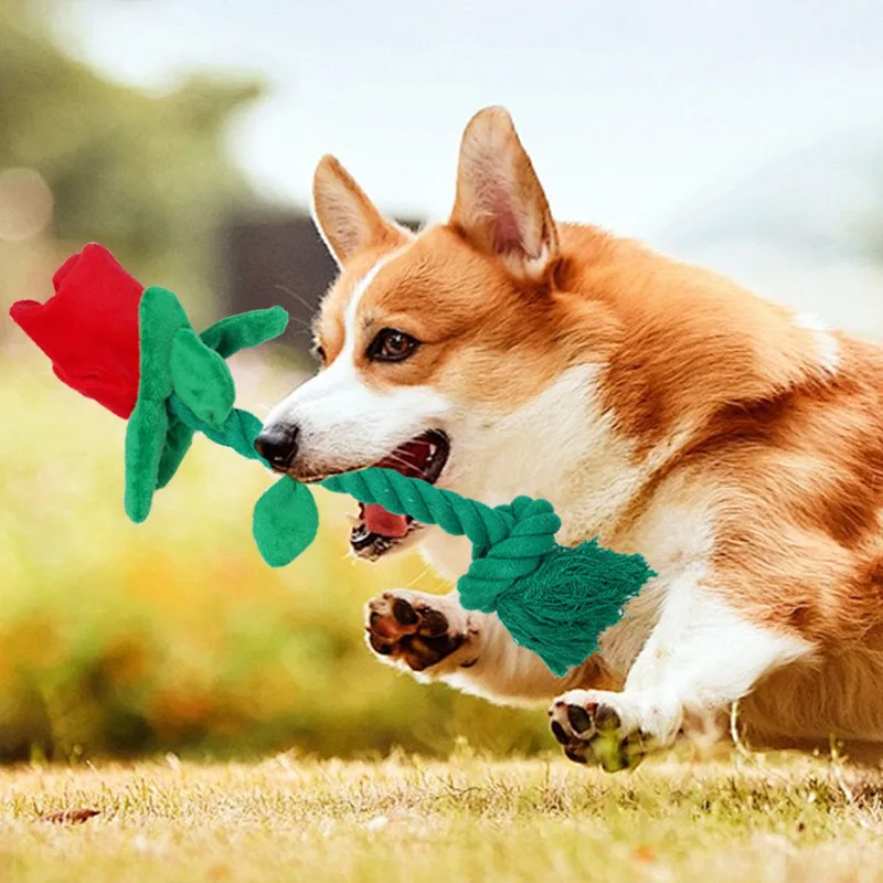 Custom Plush Cotton Rope Dog Chew Toys Rose Flower Dog Squeaky Hidden Food Pet Toy for Valentine's Day Custom Plush Cotton Rope Dog Chew Toys Rose Flower Dog Squeaky Hidden Food Pet Toy for Valentine's Day