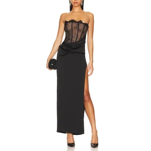 Dress Manufacturer Custom Fashion Clothing Designers Factory Oem Slit Evening Lace Women Lady Elegant Strapless Maxi Dress