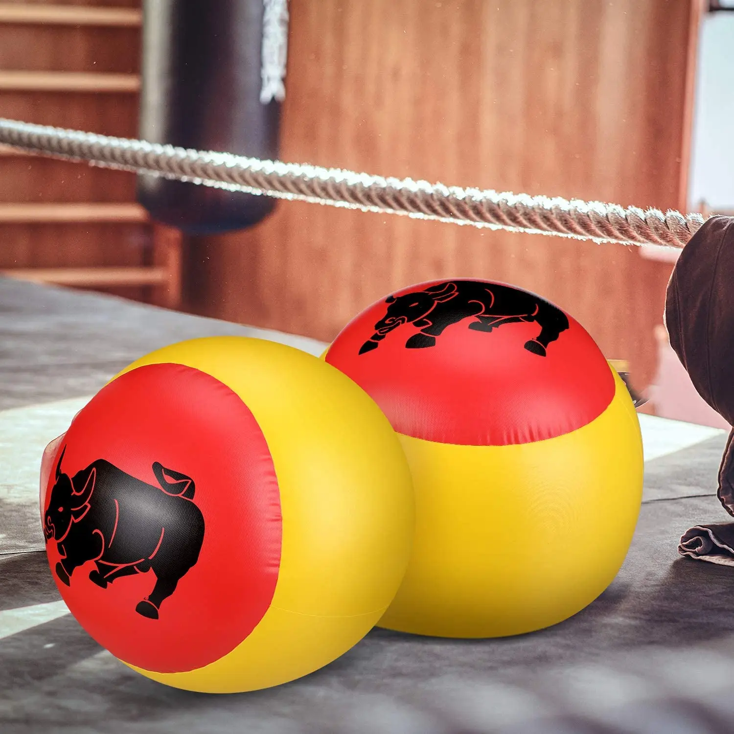 Дешевые Желтые красные детские боксерские игрушки, флокирующие надувные боксерские перчатки из ПВХ