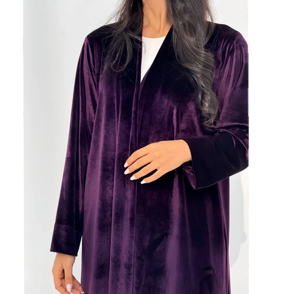 Abaya 2025 France Spring Ramadan Eid Open Floral Purple Kimono Vtement Femme Musulmane Velvet Abaya