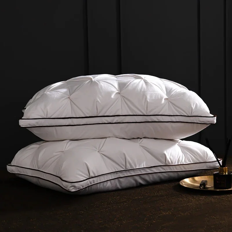48x74cm OCS RGS 100% Organic Cotton Downproof Fabric Down Alternative Filling Black Piping Bed Neck Twist Flower Pillow