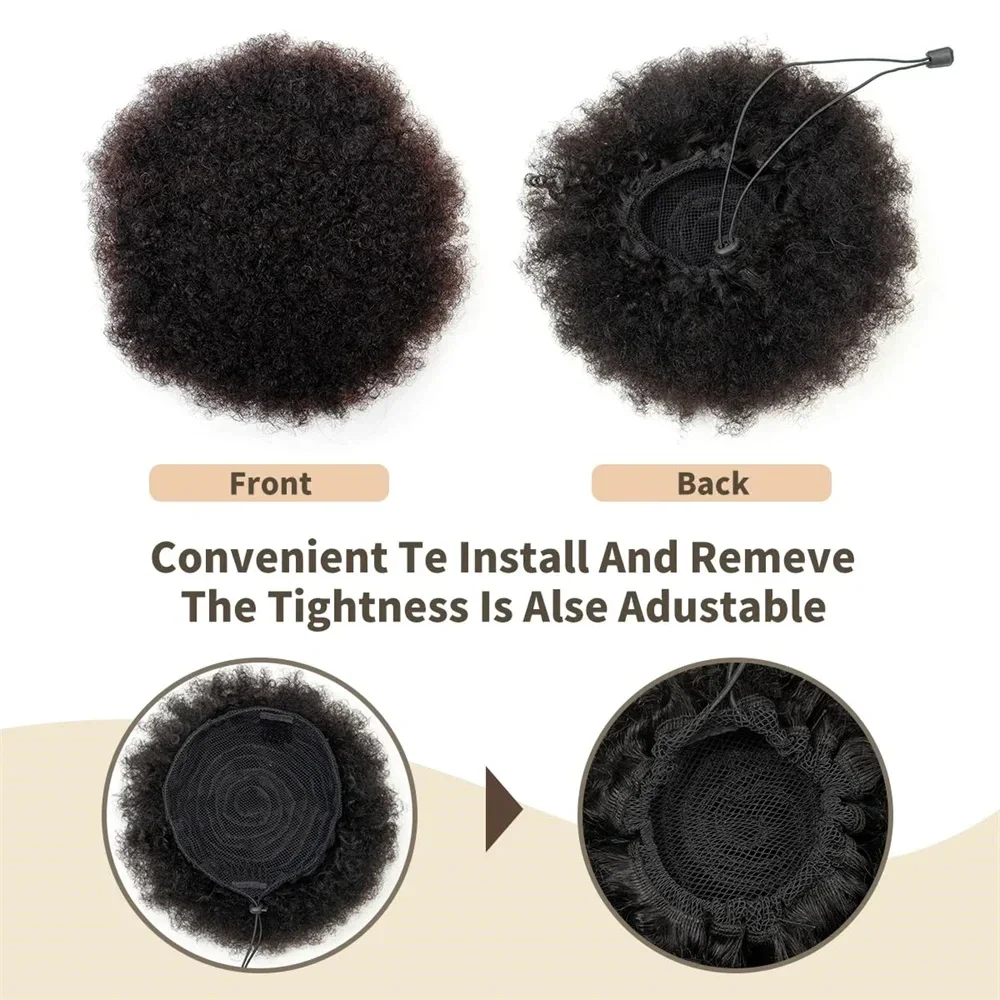 Echthaar-Afro-Puff-Pferdeschwanz mit Kordelzug, lockig, kurze Pferdeschwänze für Kinder und Mädchen, brasilianisches Remy-Haar_voghion.com