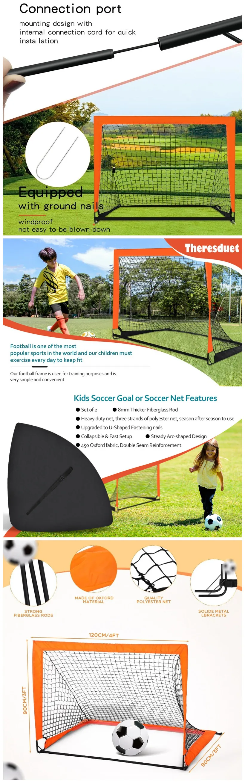 Factory Sale Portable Folding Removable Kids Soccer Goal Set Football Training Goal manufacture