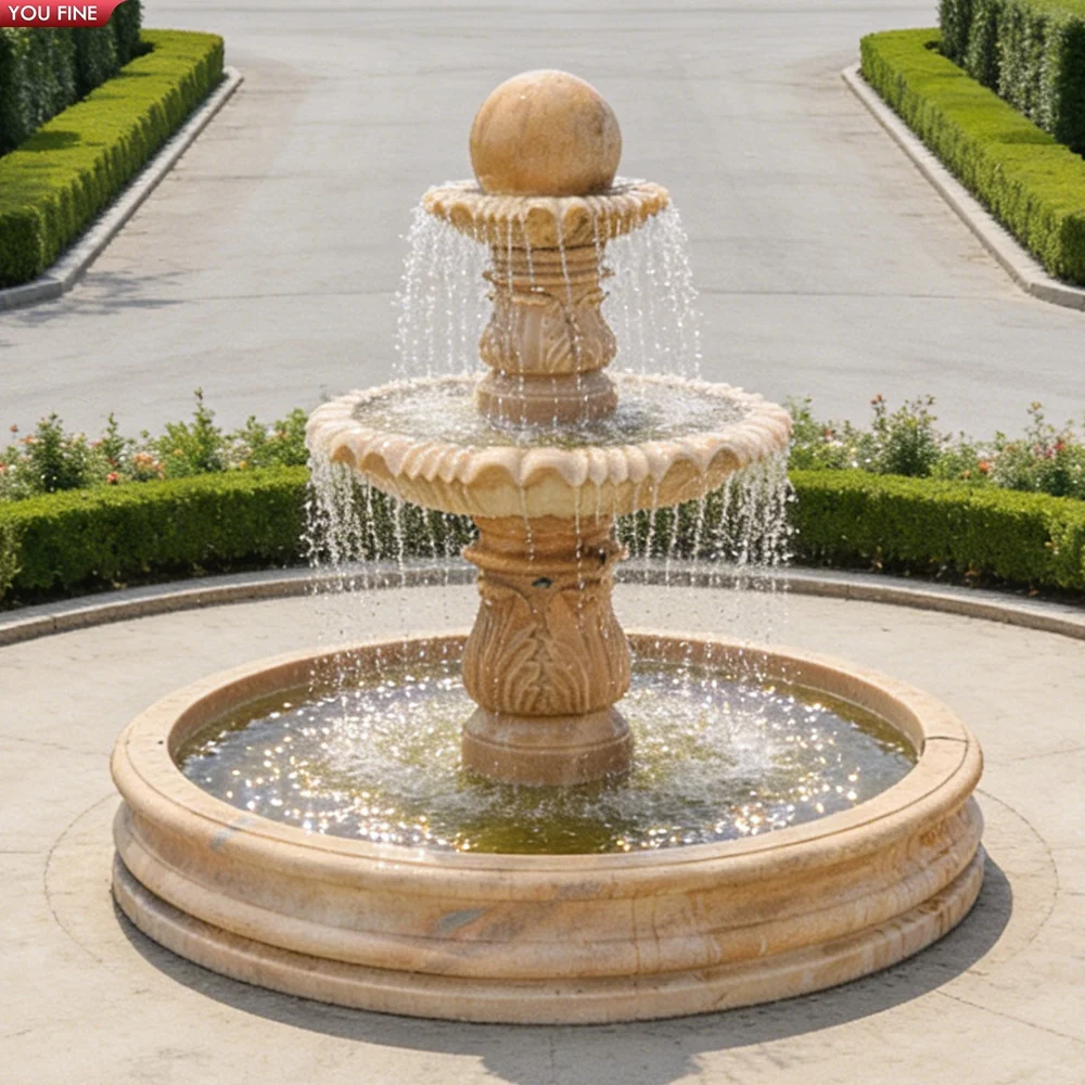 YOUFINE Two-Tier Granite Garden Fountain with Sphere Outdoor Decor for Villa Landscape