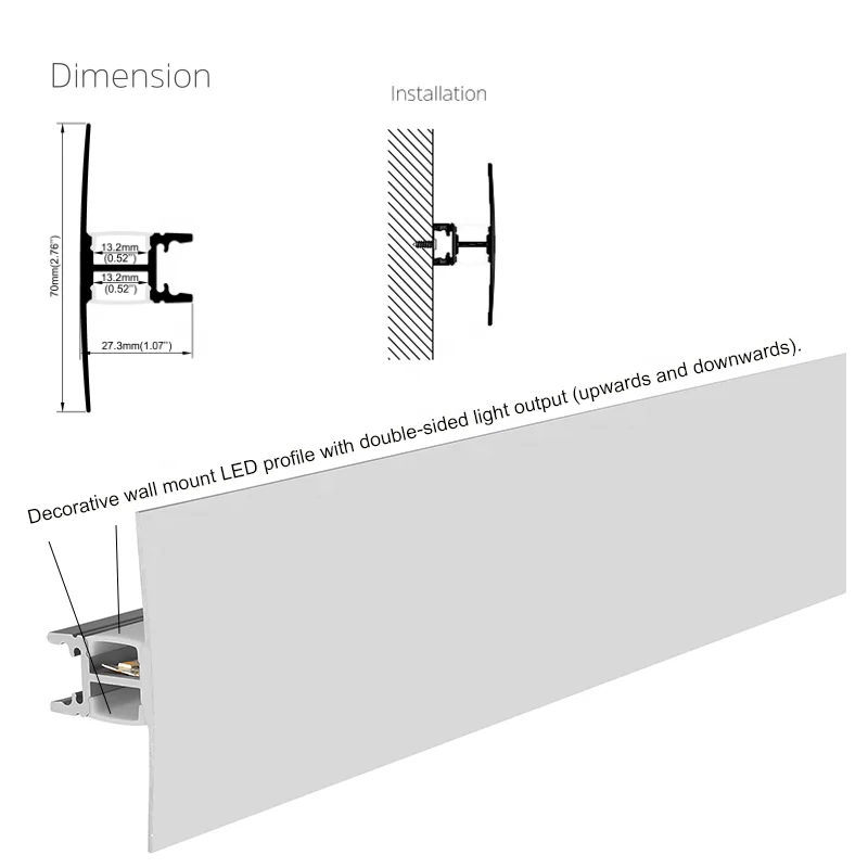 Thinkmax WA006  Double Side Aluminium Profile for Led Strip Back Led Aluminum Profile